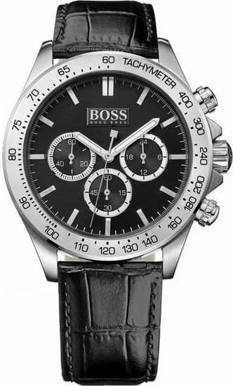 Montre Hugo Boss 1513178 avec son cadran noir élégant et ses aiguilles argentées, style classique et raffiné