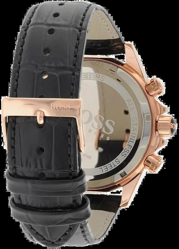 Bracelet Hugo Boss 1513179 en cuir noir avec coutures contrastantes, boucle ardillon en acier inoxydable, finition matelassée