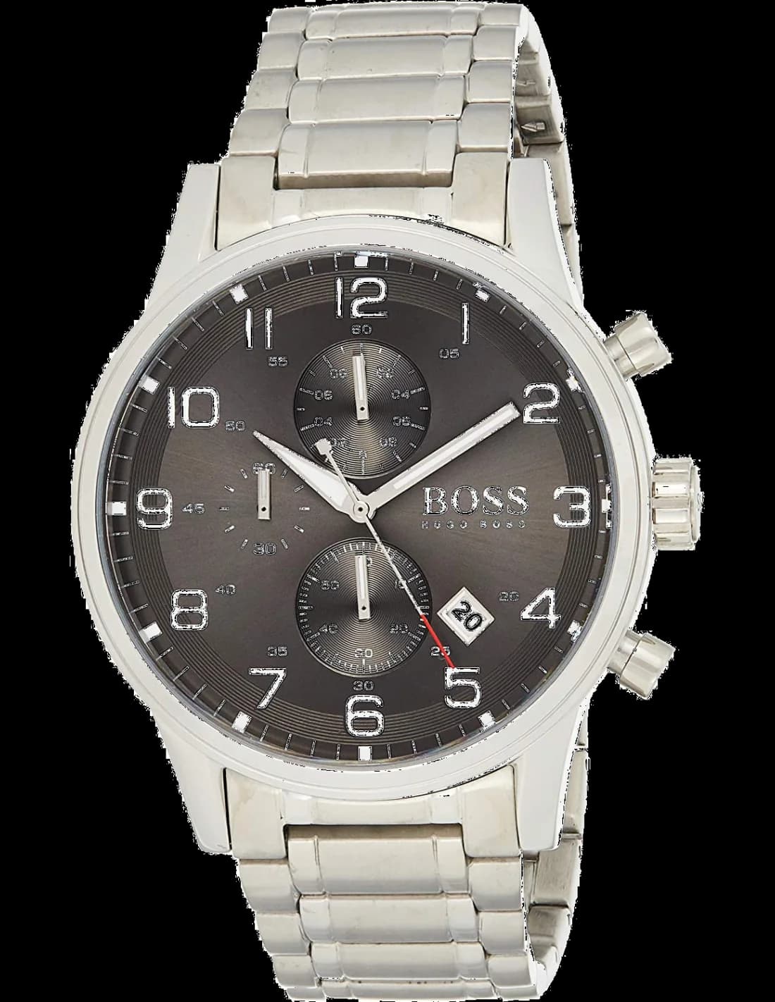 Montre Hugo Boss 1513181 avec cadran argenté soleillé et index bâtons, style élégant et intemporel