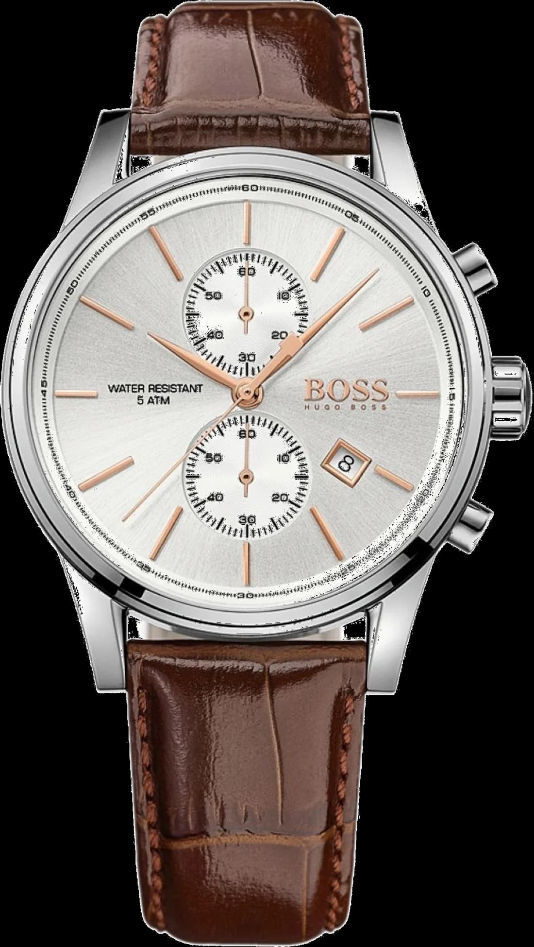 Montre Hugo Boss 1513280 au cadran gris soleillé avec aiguilles argentées et index bâtons, style classique