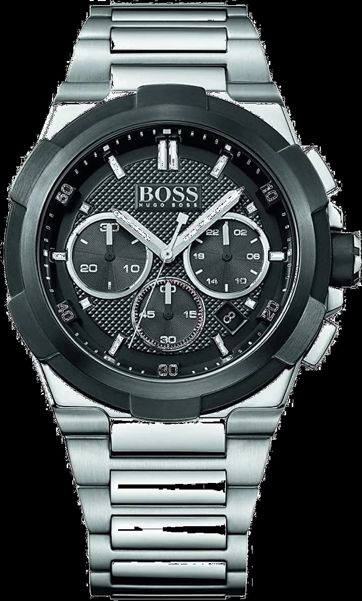 Montre Hugo Boss 1513359 acier brossé argenté, cadran noir profond, style classique et sobre