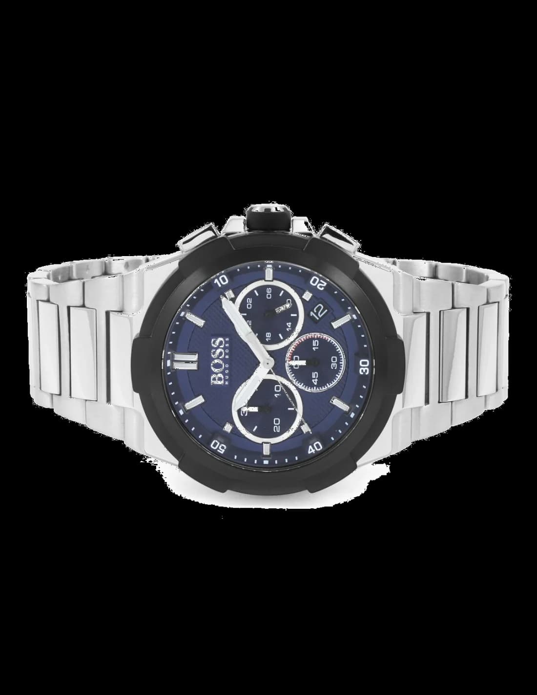 Cadran Hugo Boss 1513360 bleu soleillé, compteurs noirs, date à 4h, aiguilles bâton et index appliqués