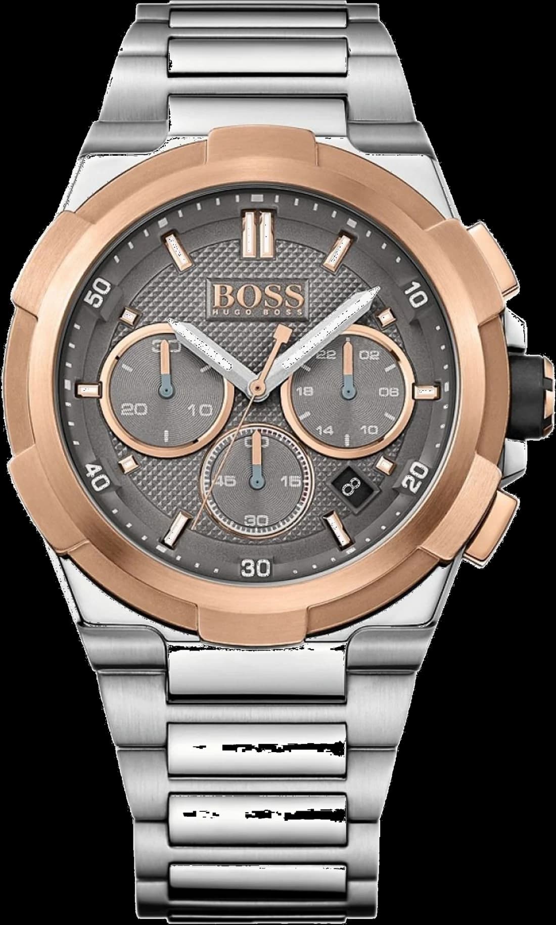 Montre Hugo Boss 1513362 au cadran anthracite brossé, aiguilles luminescentes et index appliqués, style moderne et élégant