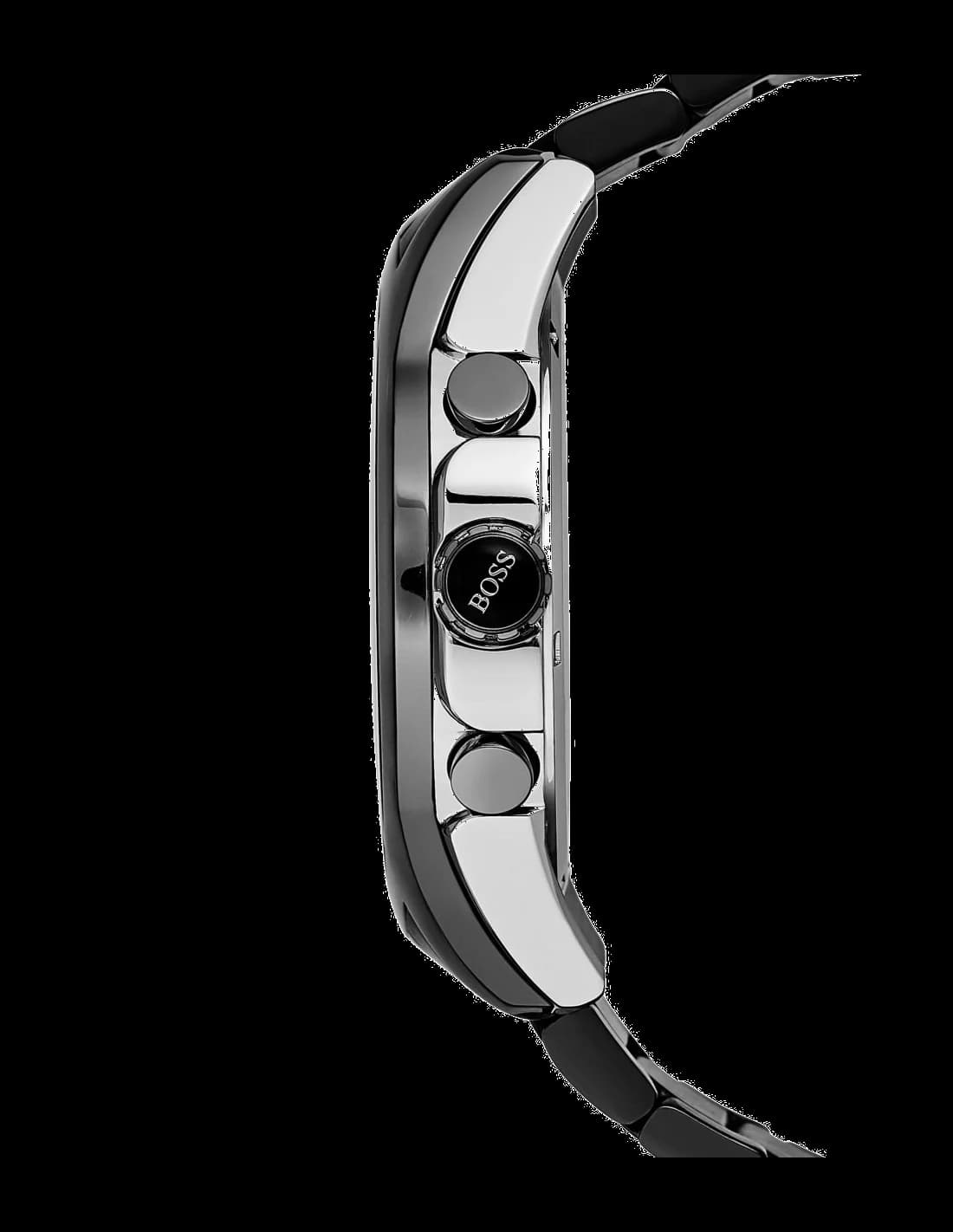 Cadran Hugo Boss 1513365 avec compteurs chronographe, guichet date à 4h30 et aiguilles luminescentes
