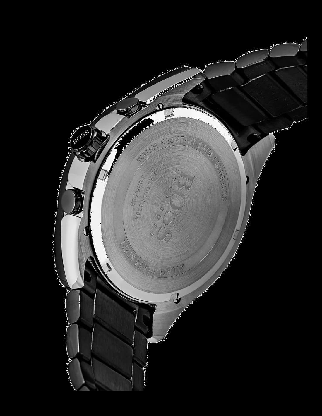 Bracelet Hugo Boss 1513365 en acier noir avec maillons alternant finitions satinée et polie, fermoir déployant