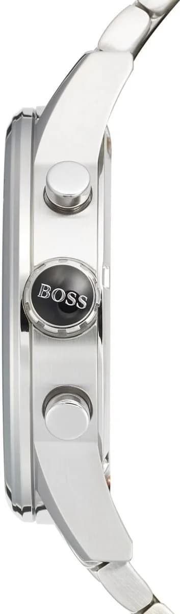 Cadran Hugo Boss 1513383 noir avec index bâtons et aiguilles argentées, date à 3h