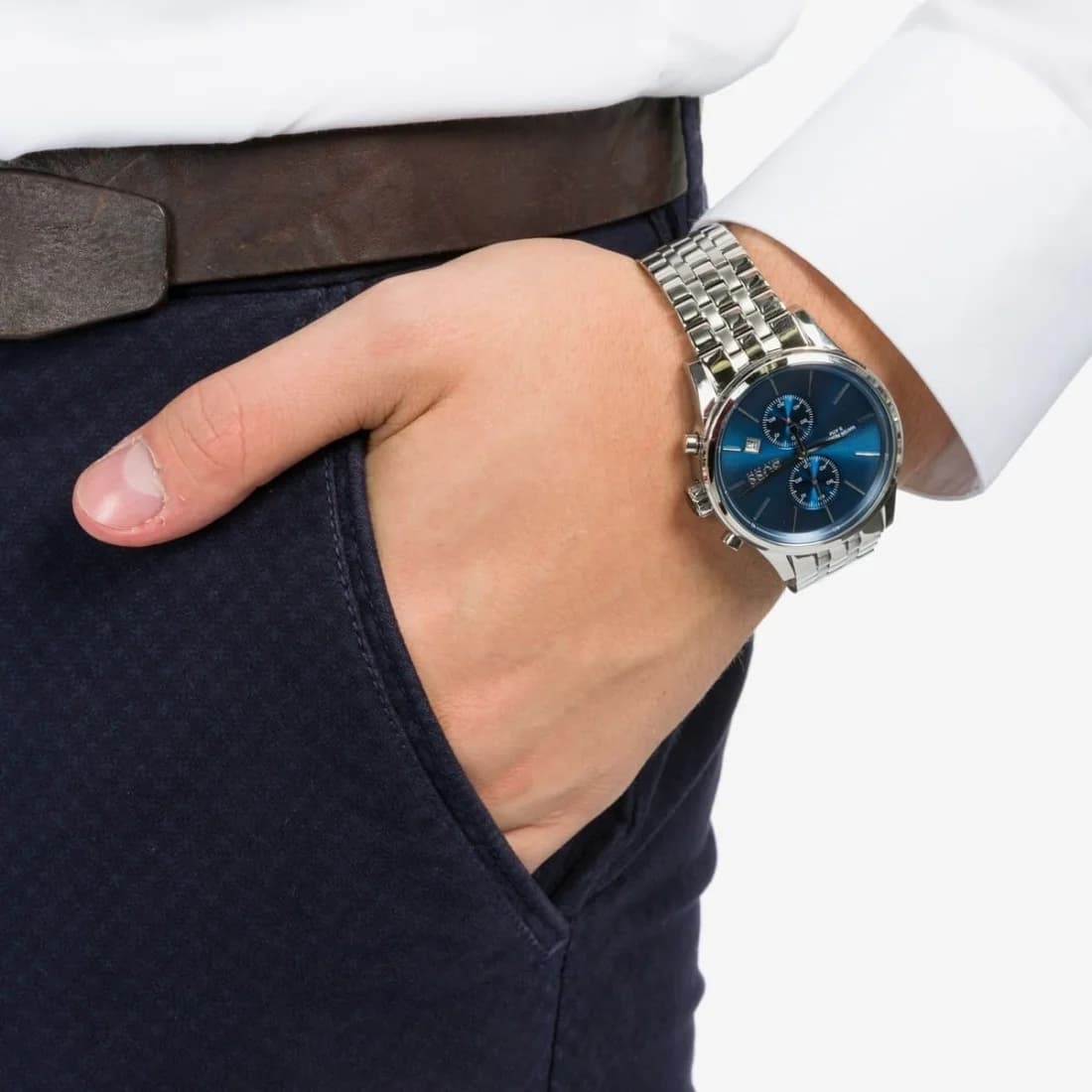 Bracelet Hugo Boss 1513384 en acier inoxydable brossé, fermoir déployant sécurisé