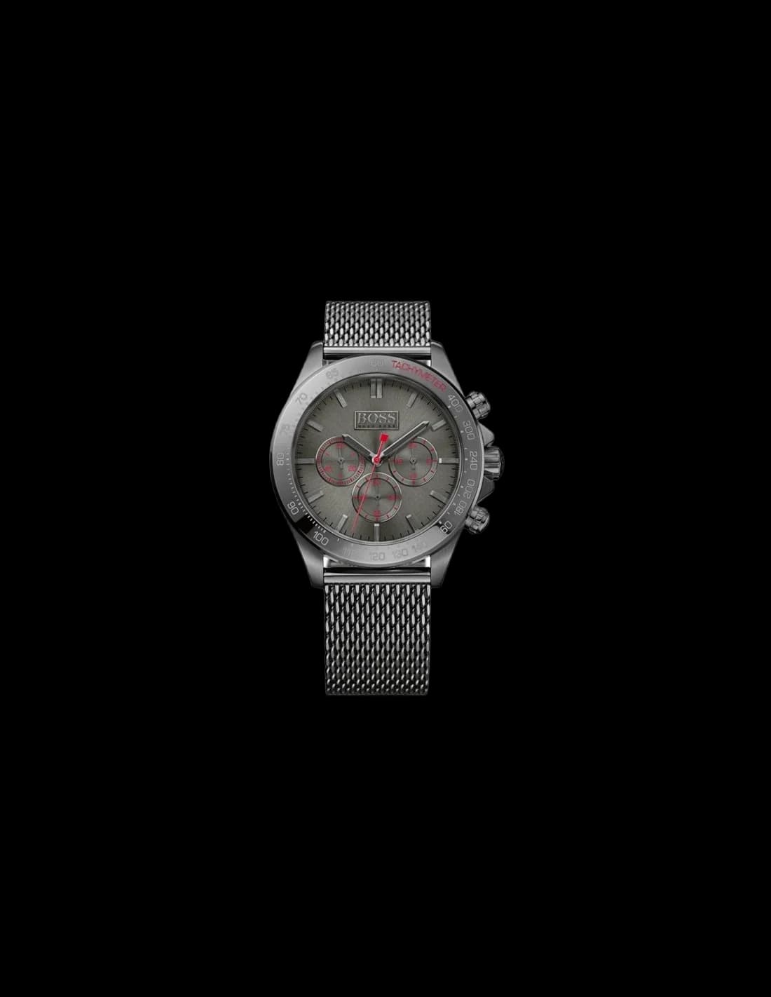 Montre Hugo Boss 1513443 avec cadran gris soleillé, aiguilles argentées et index bâton, style élégant et moderne