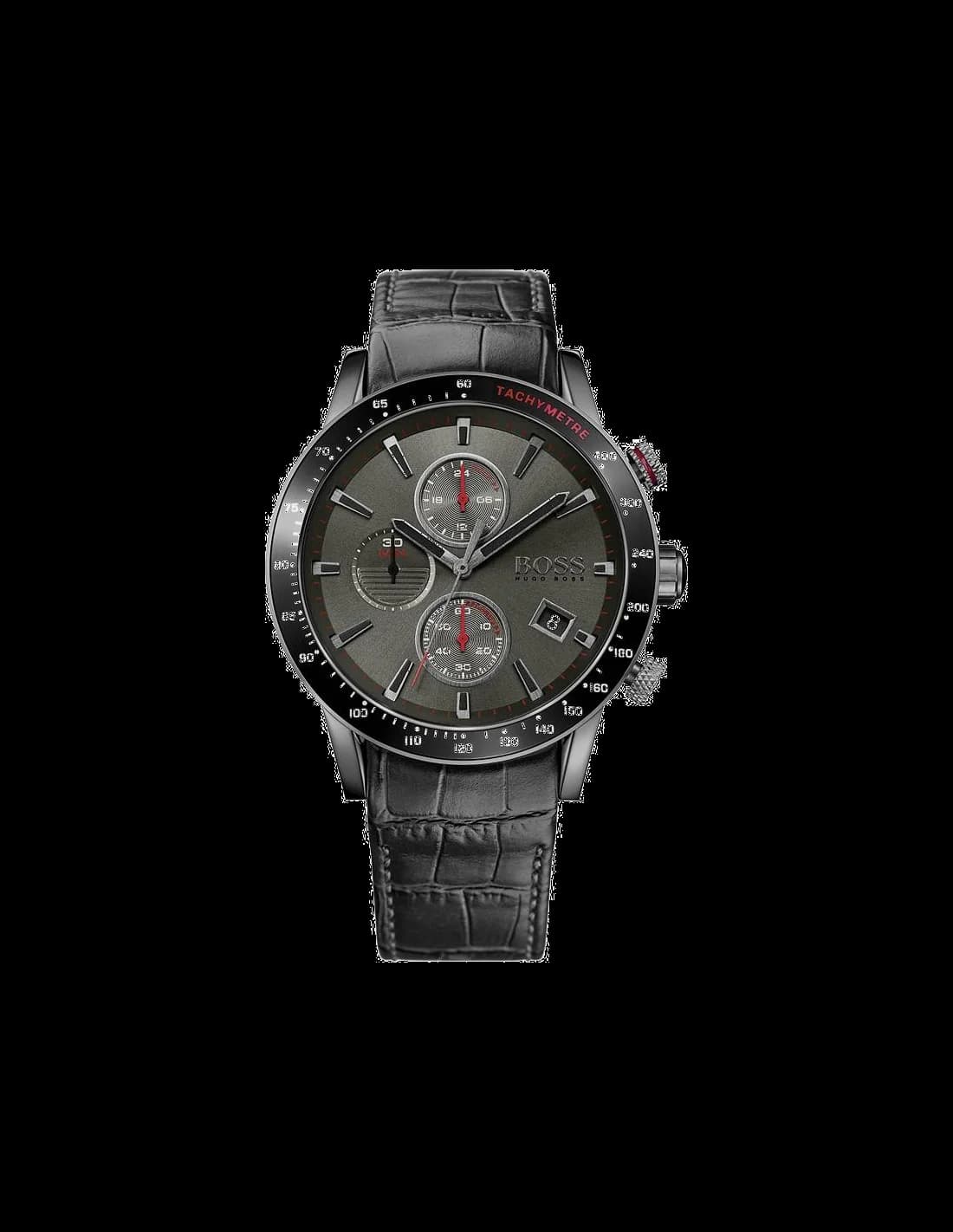 Montre Hugo Boss 1513445 avec cadran noir soleillé et index bâtons argentés, style sport chic