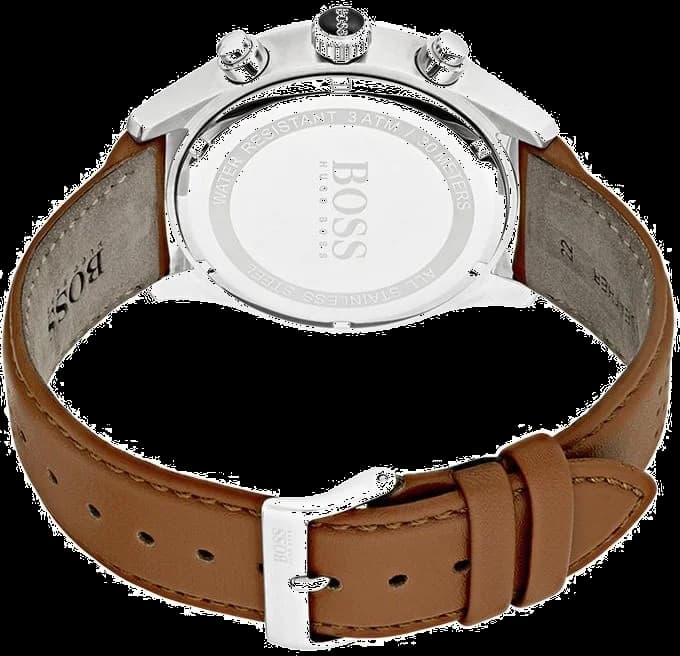 Boîtier Hugo Boss 1513475 acier inoxydable brossé 44mm, verre saphir et couronne siglée