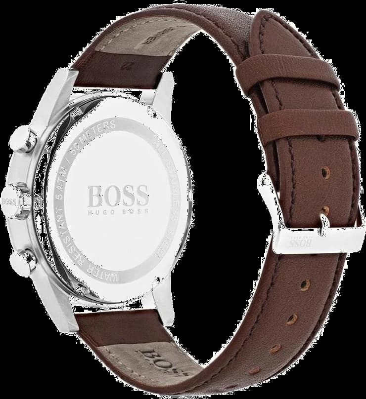 Bracelet Hugo Boss 1513494 en cuir marron cousu, boucle ardillon en acier inoxydable, texture grainée