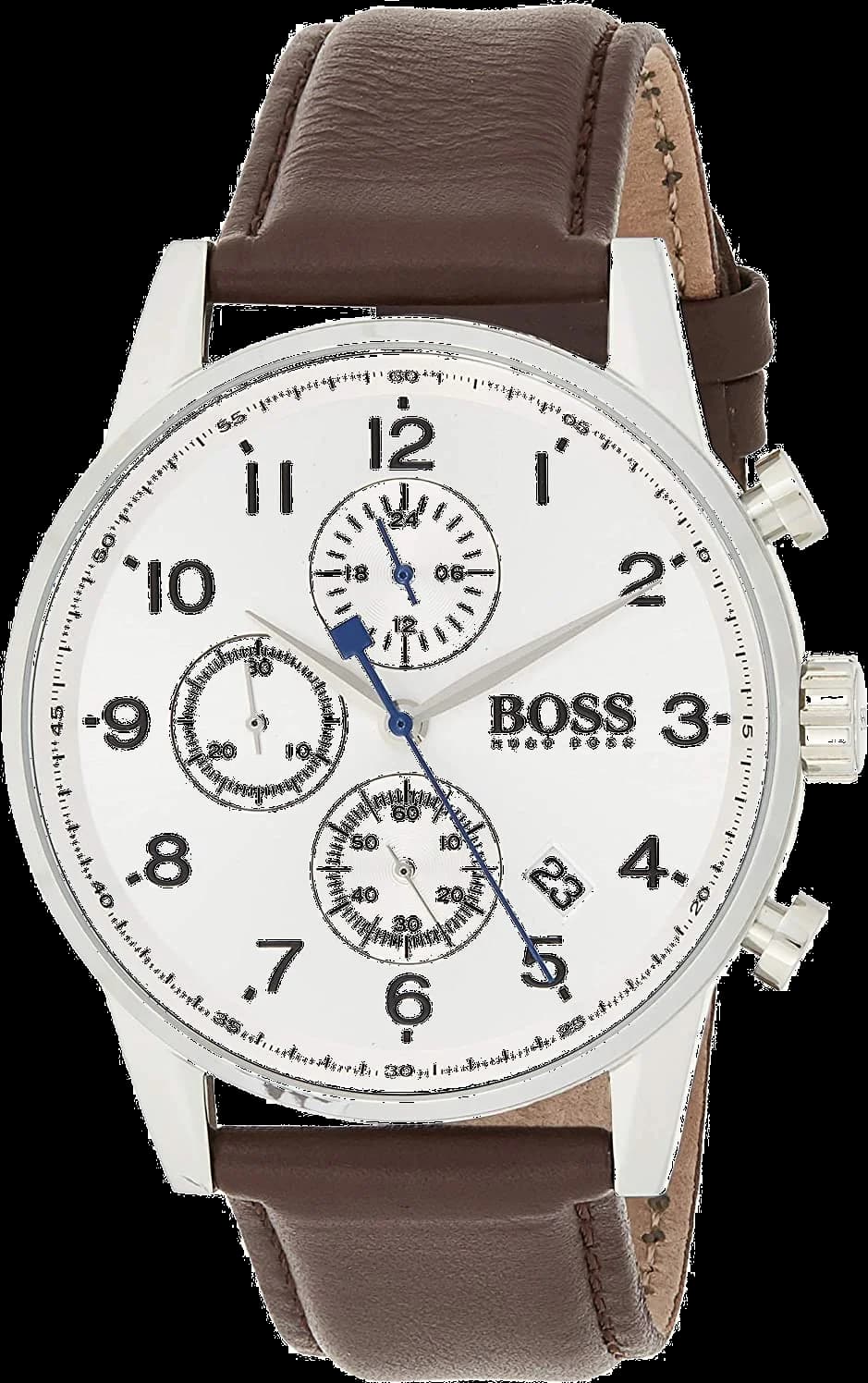 Montre Hugo Boss 1513495 avec cadran gris soleil et bracelet cuir marron, style classique et élégant