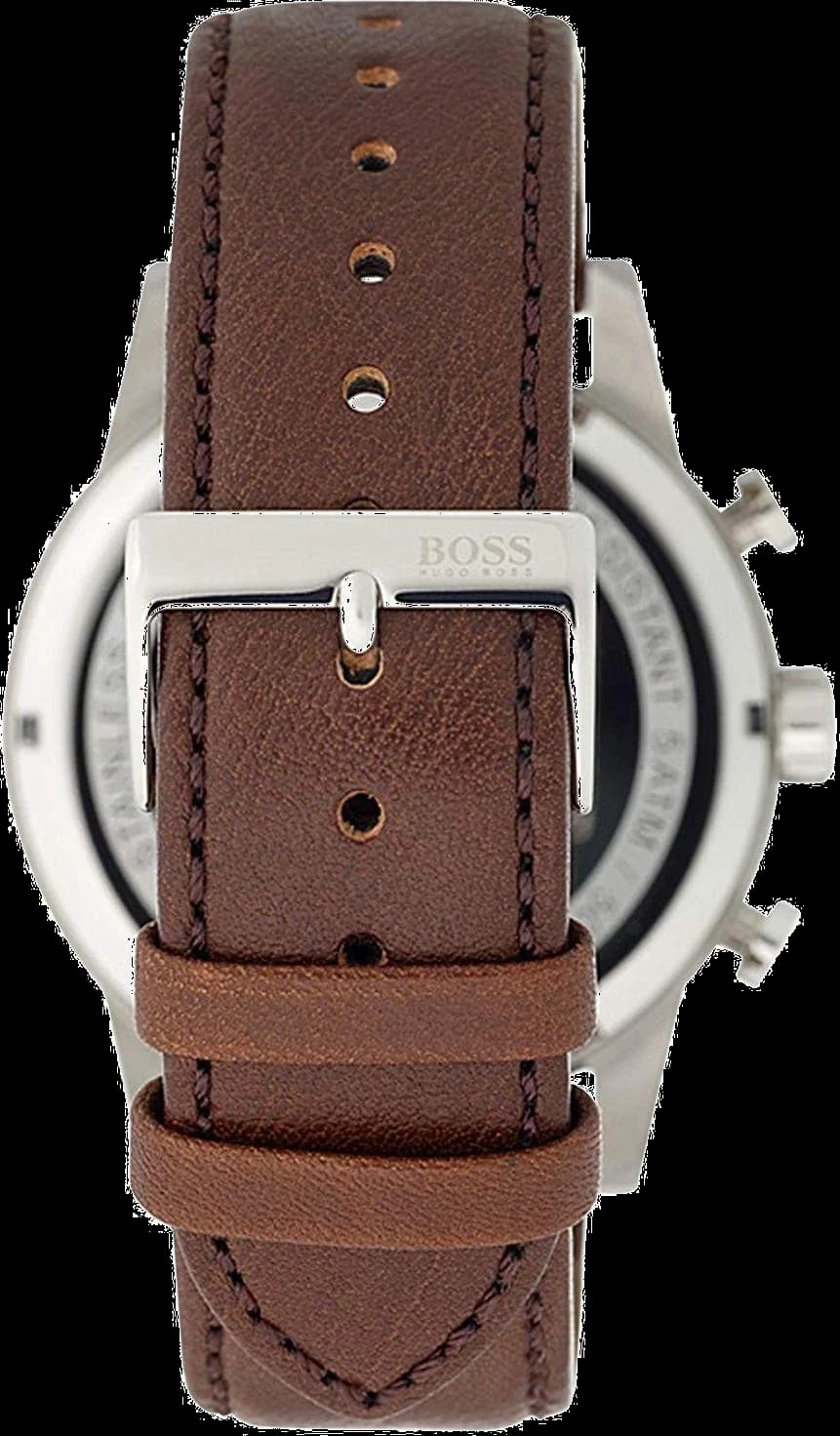 Bracelet Hugo Boss 1513495 en cuir marron cousu, boucle ardillon signée, texture grainée et souple