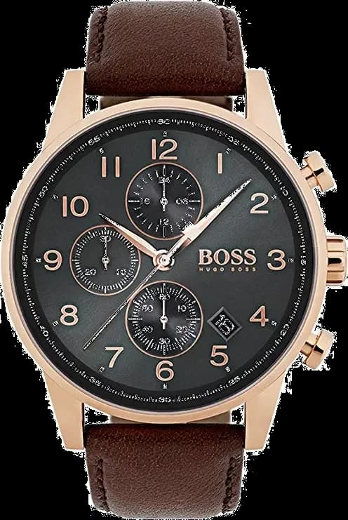 Montre Hugo Boss 1513496 avec cadran blanc, index dorés et aiguilles bleues, style élégant et sportif
