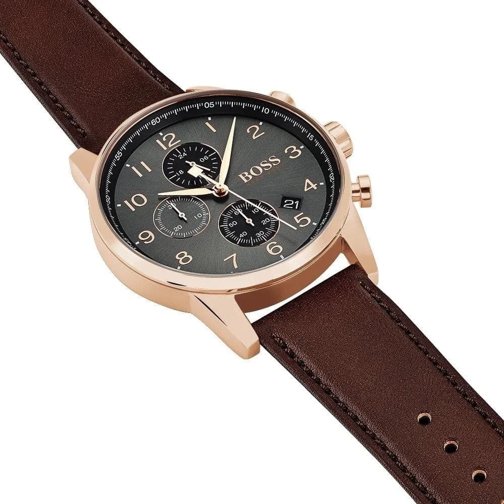 Cadran Hugo Boss 1513496 affichant compteur 60 secondes, date à 4h30 et index bâtons appliqués