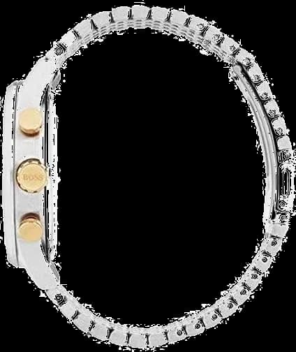 Boîtier Hugo Boss 1513499 en acier inoxydable bicolore, lunette lisse polie, verre saphir, profil fin