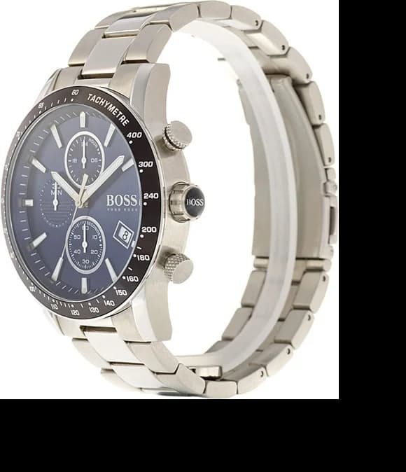 Bracelet Hugo Boss 1513510 en cuir noir avec coutures contrastées et boucle déployante en acier inoxydable