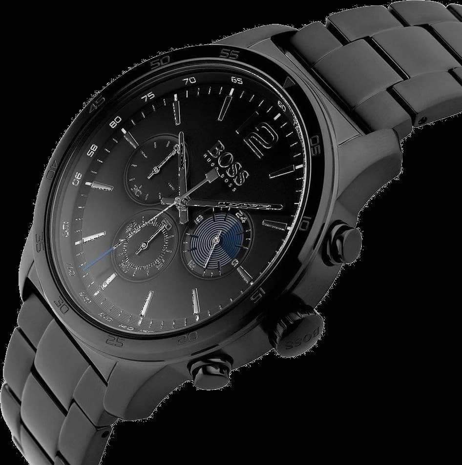 Cadran Hugo Boss 1513528 avec compteurs chronographe, date à 4h30 et aiguilles luminescentes