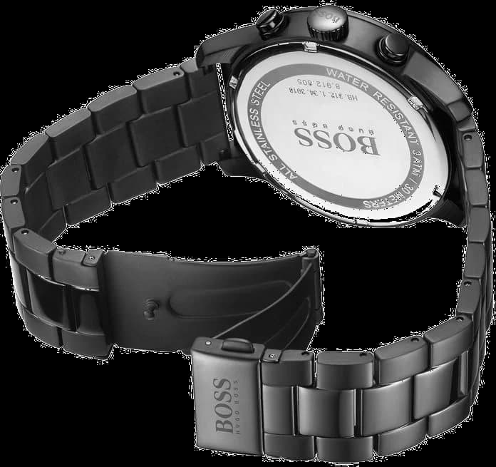 Boîtier Hugo Boss 1513528 boîtier rond en acier noir, lunette fixe lisse, verre saphir
