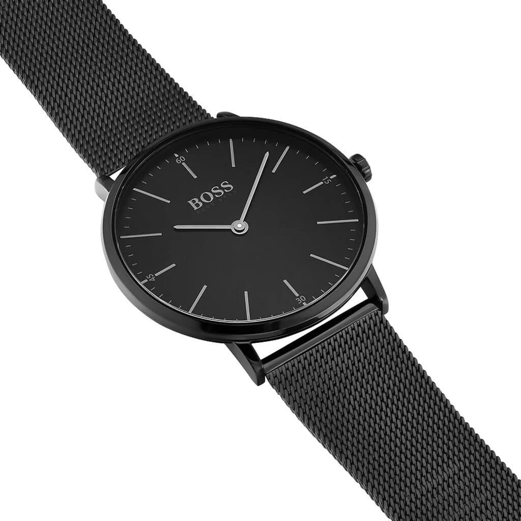 Bracelet Hugo Boss 1513542 maille milanaise en acier inoxydable brossé noir ajustable