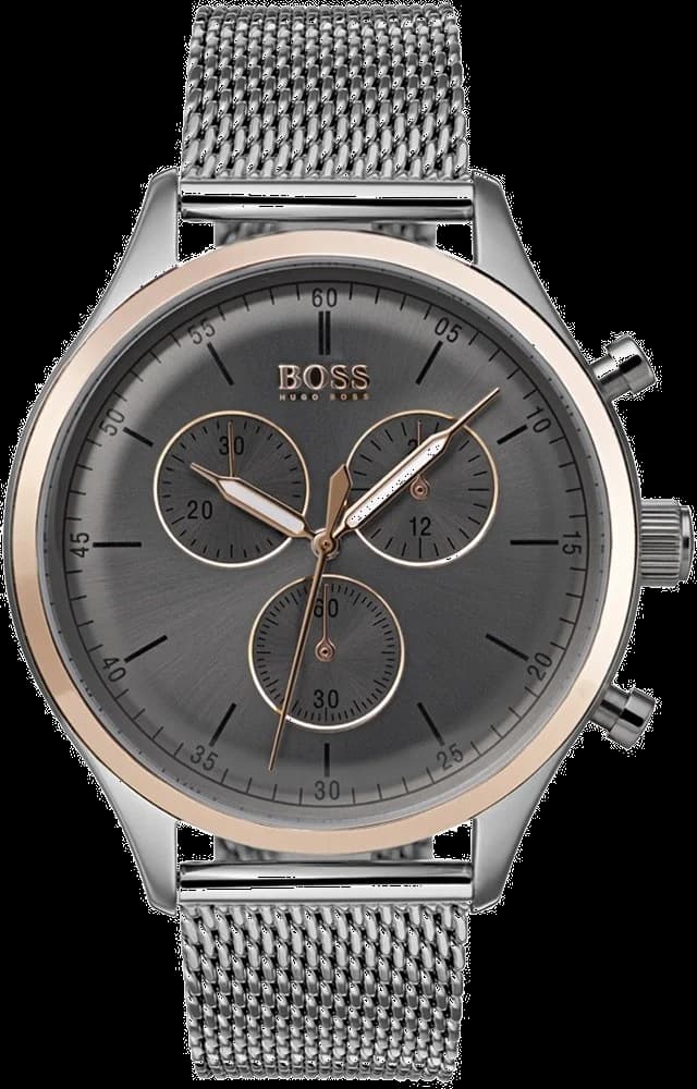 Montre Hugo Boss 1513549 avec cadran noir et index argentés sur fond soleillé