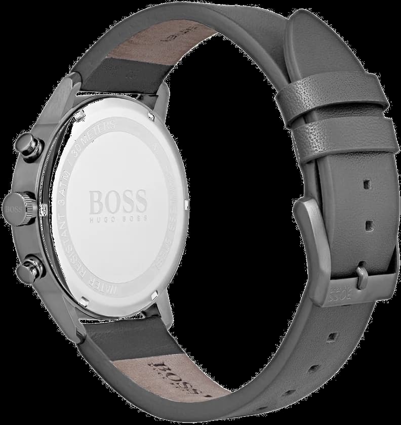 Cadran Hugo Boss 1513570 gris soleillé avec compteurs noirs, aiguilles bâtons argentées et fenêtre de date à 4h30