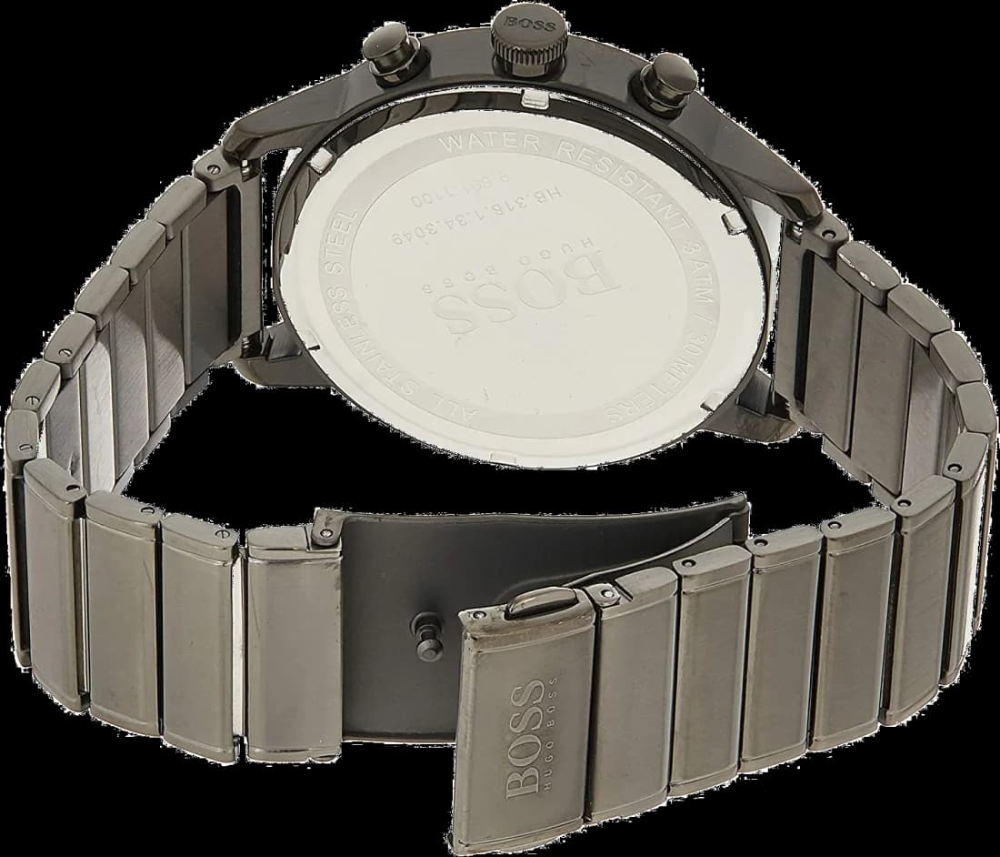 Bracelet Hugo Boss 1513574 en acier inoxydable brossé, maillons H, fermoir déployant triple