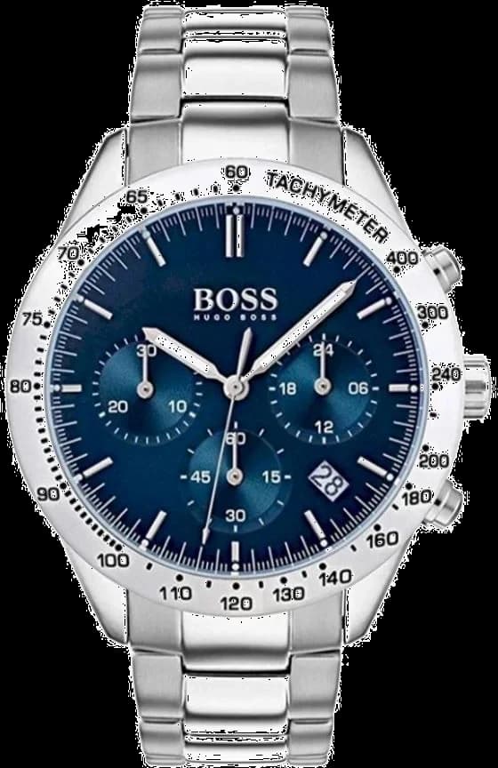 Montre Hugo Boss 1513582 avec cadran bleu soleil, aiguilles et index argentés, style sport chic