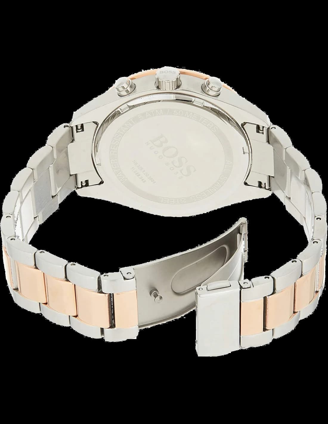 Cadran Hugo Boss 1513584 noir soleillé, index appliqués, aiguilles luminescentes, date à 4h30