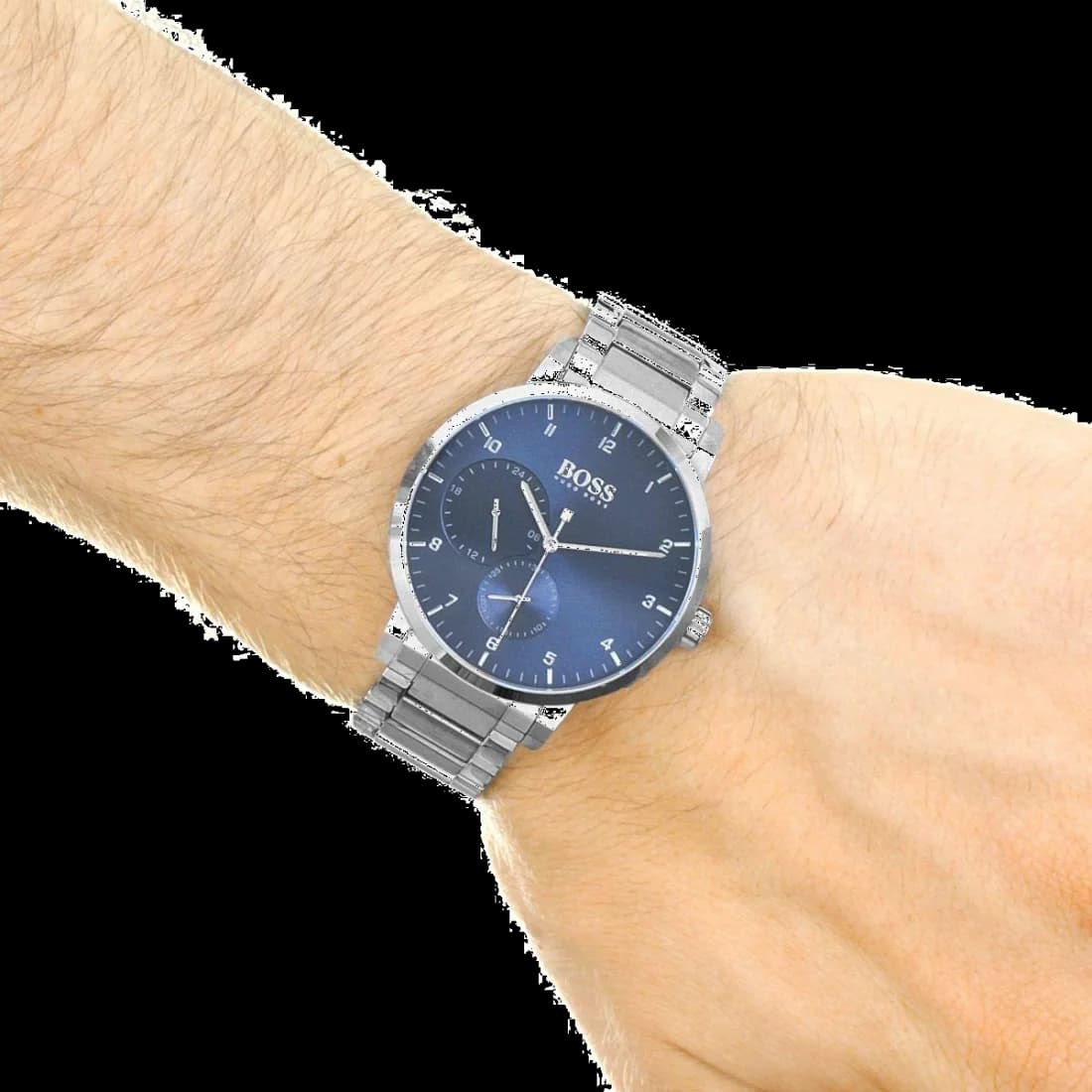 Bracelet Hugo Boss 1513597 en acier inoxydable avec bracelet à maillons alternés polis et satinés, fermoir déployant double sécurité