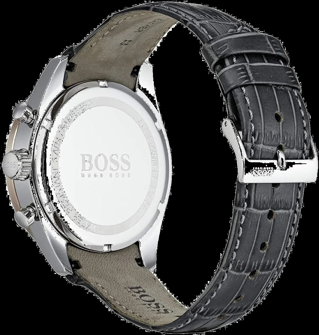 Cadran Hugo Boss 1513628 affiche compteurs chronographe, date à 4h30, index appliqués et aiguilles squelettées