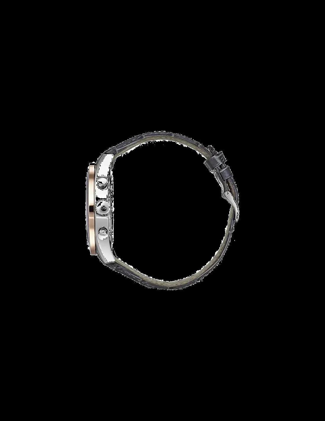 Bracelet Hugo Boss 1513628 en cuir gris anthracite, coutures contrastées, boucle ardillon en acier, texture grainée