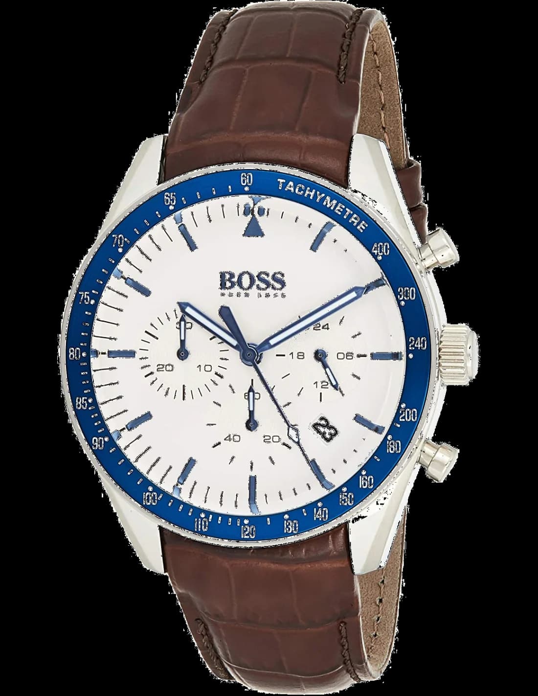 Montre Hugo Boss 1513629 au cadran marron soleillé avec index bâtons et aiguilles argentées, style classique et élégant