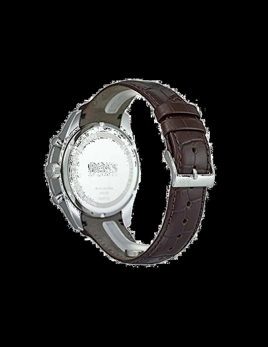 Cadran Hugo Boss 1513629 au cadran marron soleillé avec index bâtons argentés, aiguilles dauphine, date à 3h