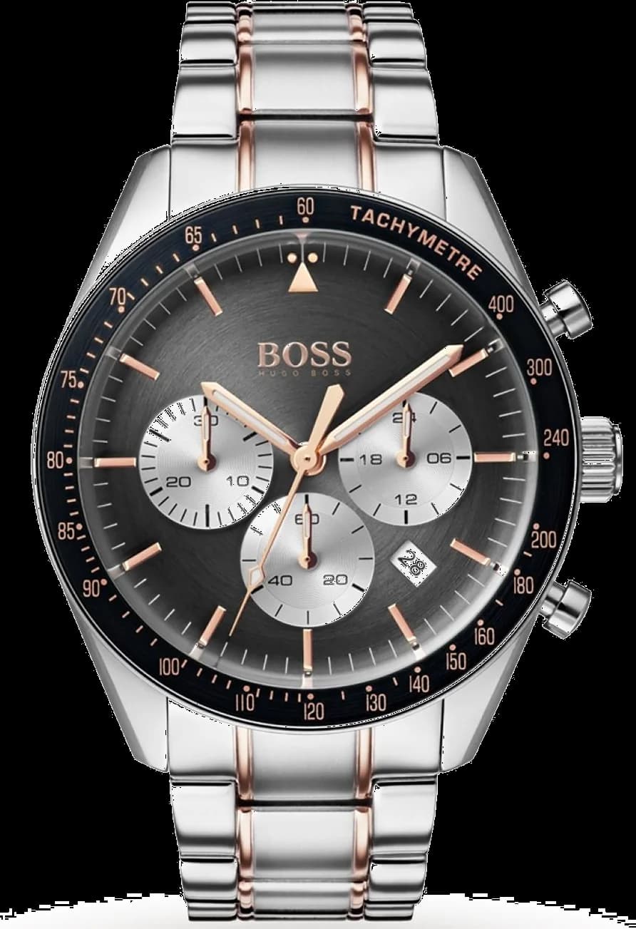 Montre Hugo Boss 1513634 au cadran bleu soleillé et index dorés, style élégant et moderne