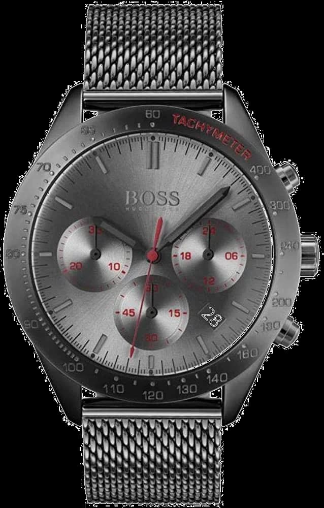 Montre Hugo Boss 1513637 au cadran gris anthracite avec compteurs chronographe et trotteuse centrale rouge