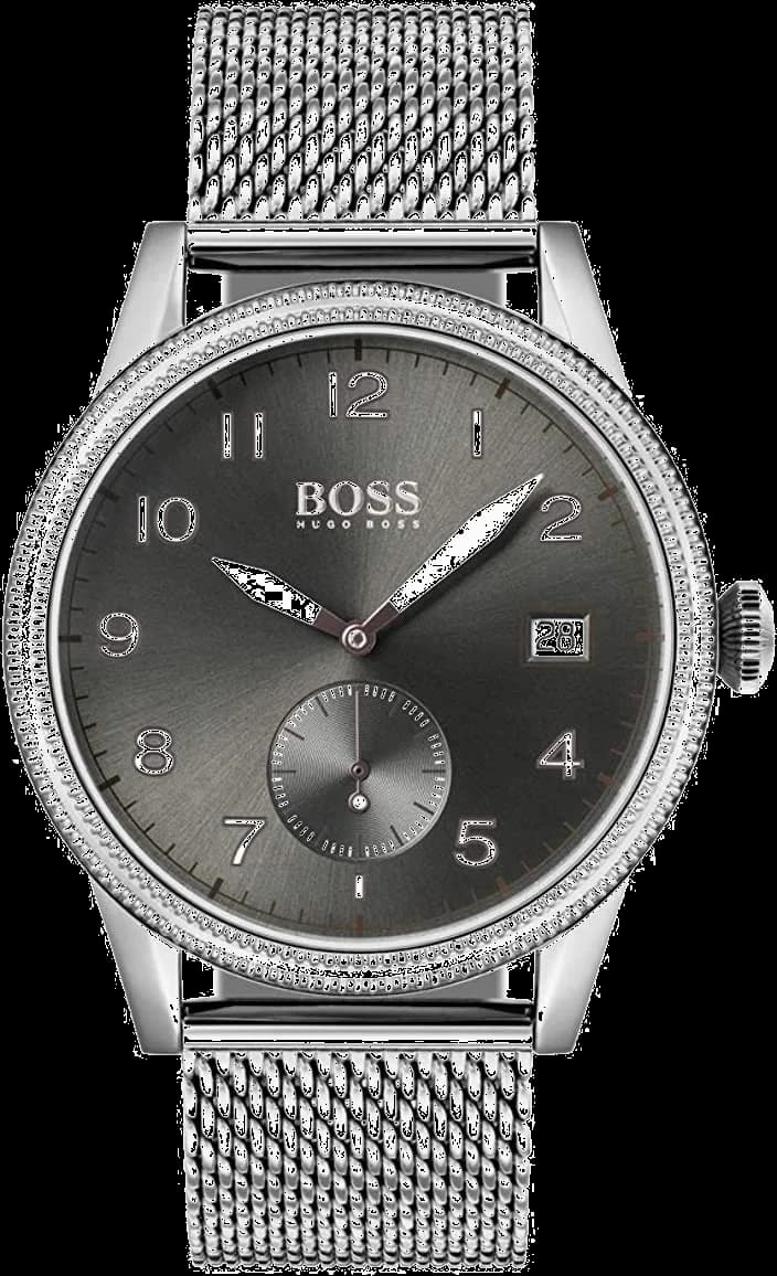 Montre Hugo Boss 1513673 avec cadran noir soleillé et aiguilles argentées, style élégant et sportif