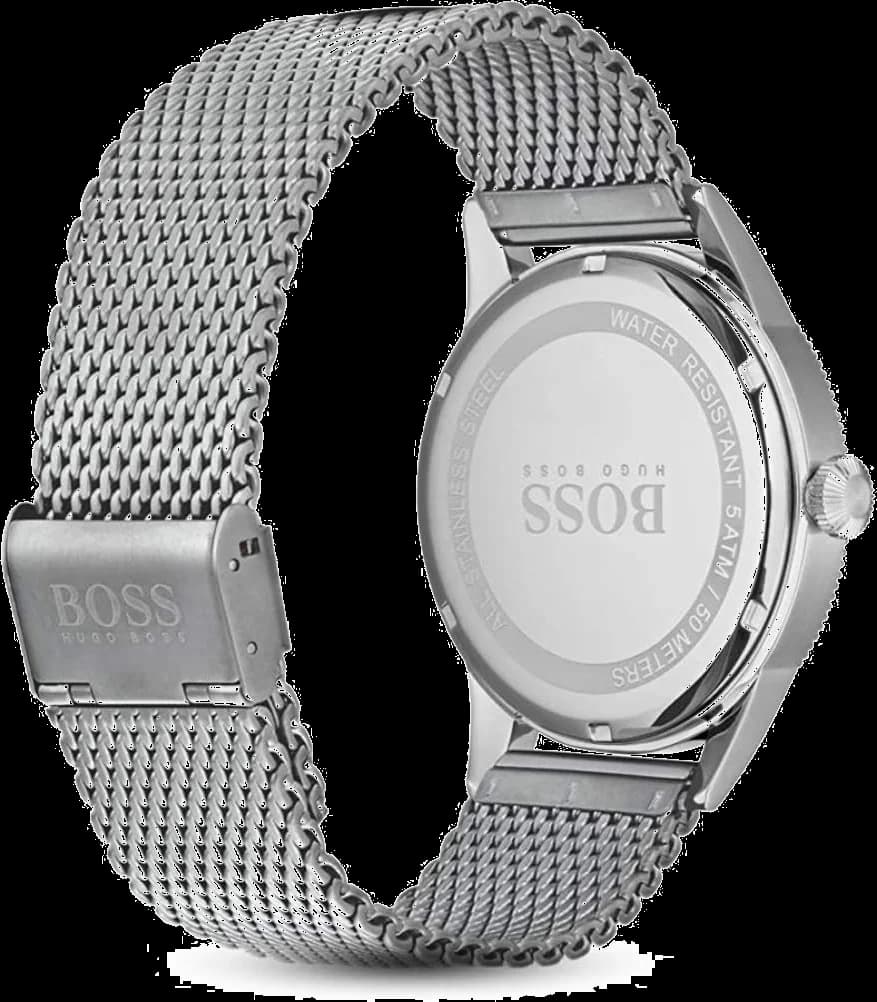 Bracelet Hugo Boss 1513673 en acier brossé à maille milanaise, finition satinée, fermoir déployant sécurisé
