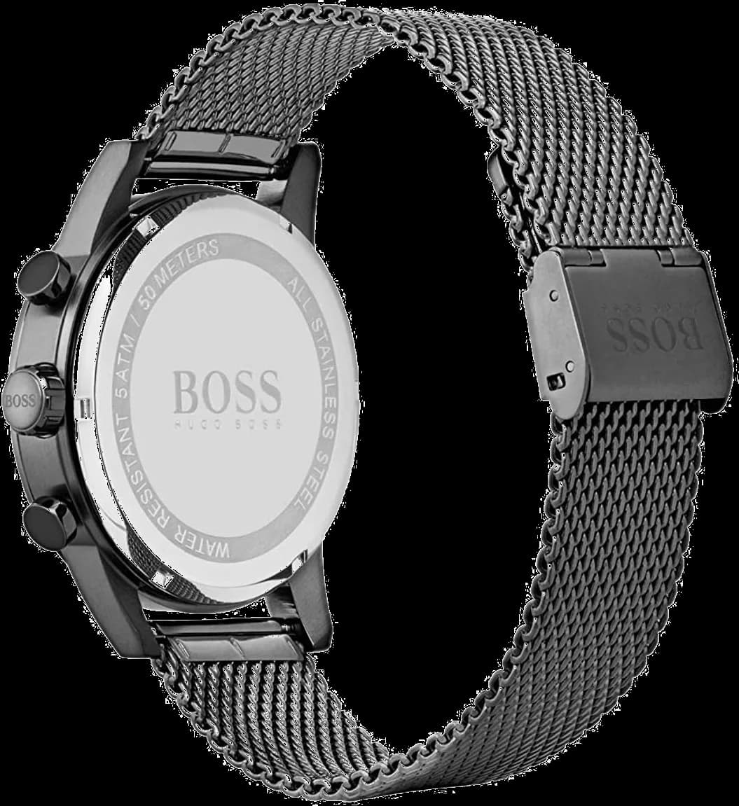 Cadran Hugo Boss 1513674 avec compteurs chronographe, date à 4h30 et aiguilles luminescentes sur fond anthracite