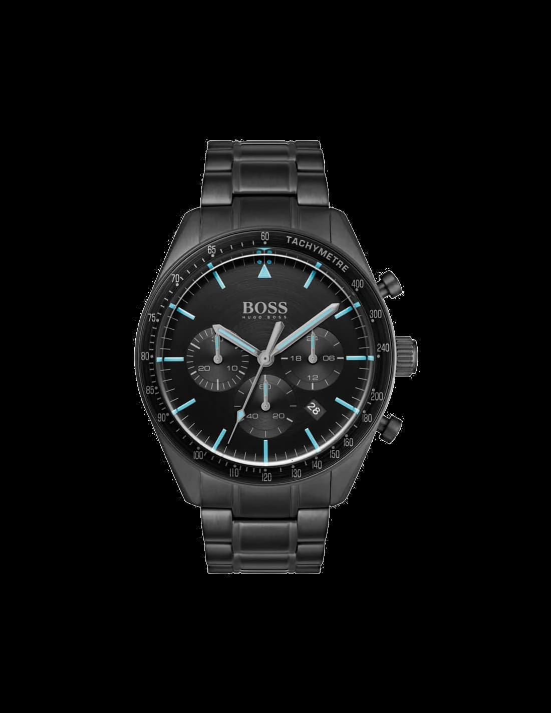Montre Hugo Boss 1513675 noire avec cadran noir et index argentés, style sport chic
