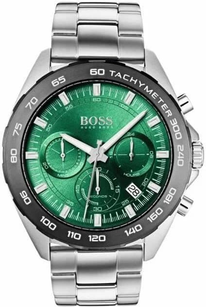 Montre Hugo Boss 1513682 au cadran vert intense, style sport-chic et aiguilles luminescentes