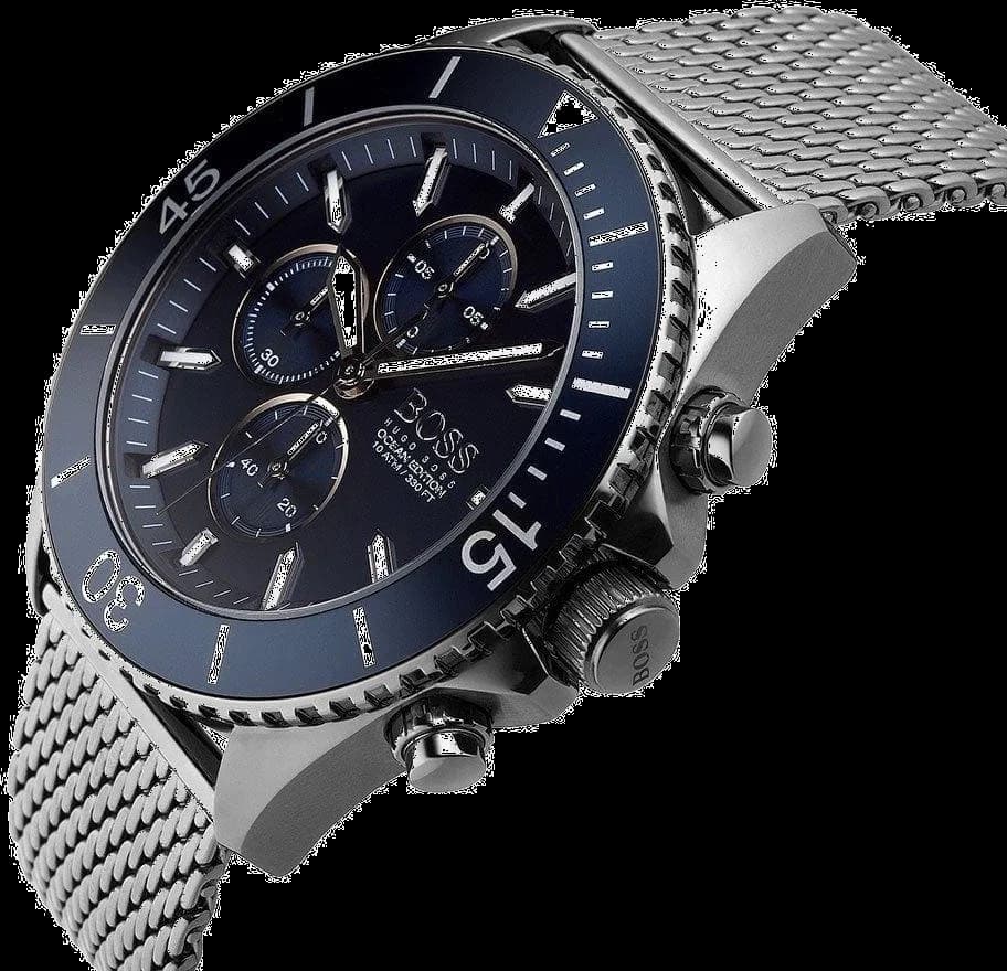 Cadran Hugo Boss 1513702 affiche index bâtons argentés et aiguilles luminescentes sur fond noir
