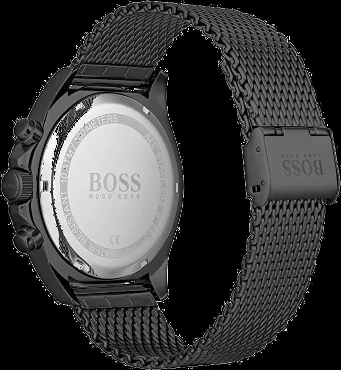 Bracelet Hugo Boss 1513702 en maille milanaise noire avec boucle déployante en acier inoxydable