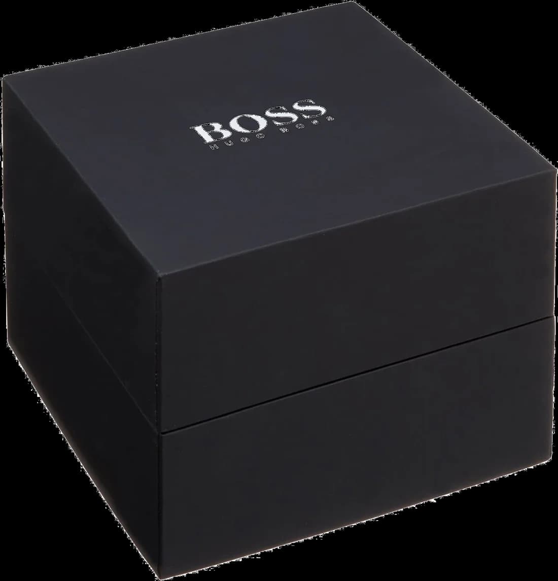 Boîtier Hugo Boss 1513704 rond en acier inoxydable brossé et poli, lunette fixe lisse, verre saphir et couronne crantée