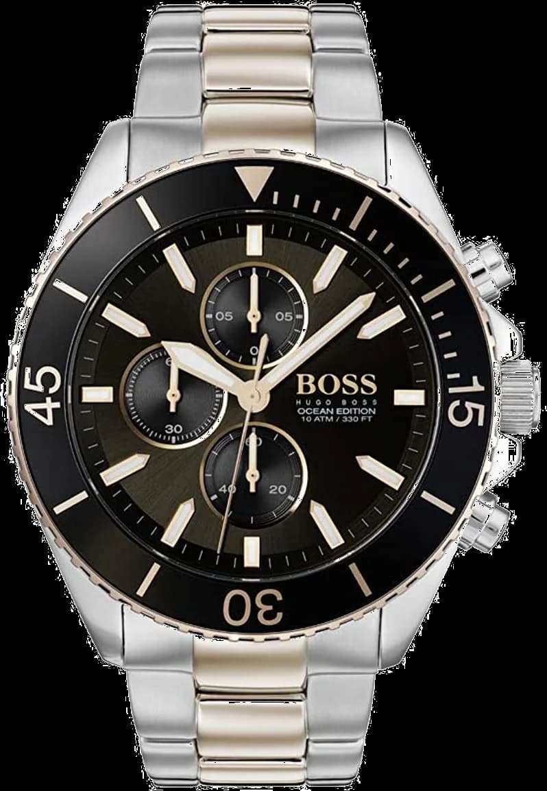 Montre Hugo Boss 1513705 Ocean bicolore acier cadran noir soleil index bâtons date 3h
