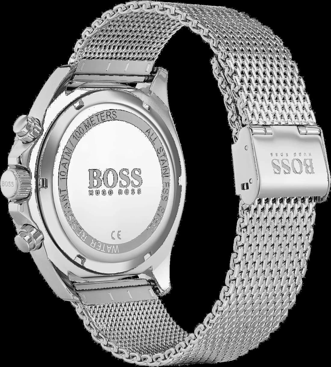 Cadran Hugo Boss 1513742 bleu soleil, index appliqués et aiguilles rhodiées, date à 3h, sobre et lisible