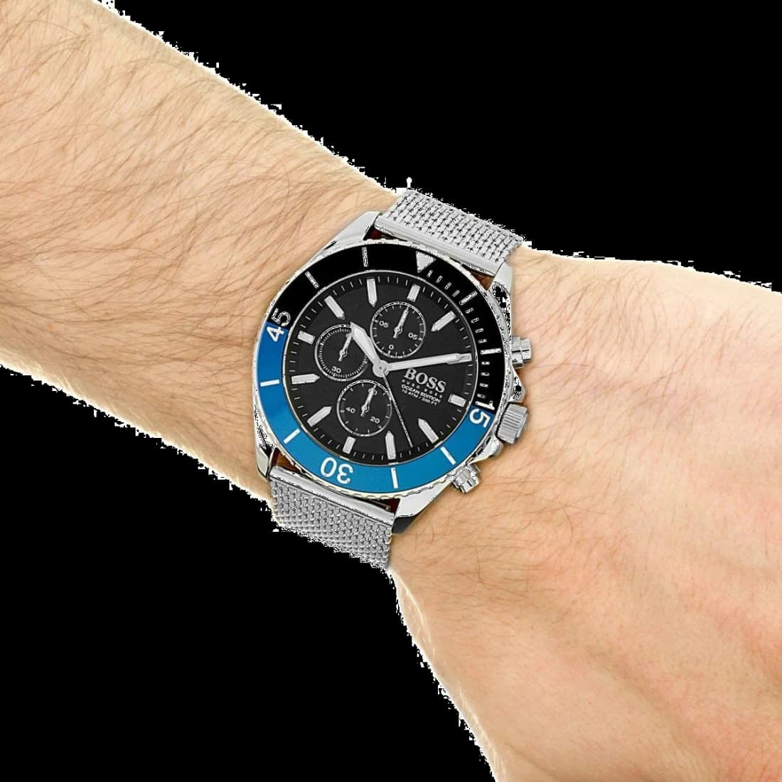 Bracelet Hugo Boss 1513742 en maille milanaise acier inoxydable, fermoir déployant, confort et robustesse