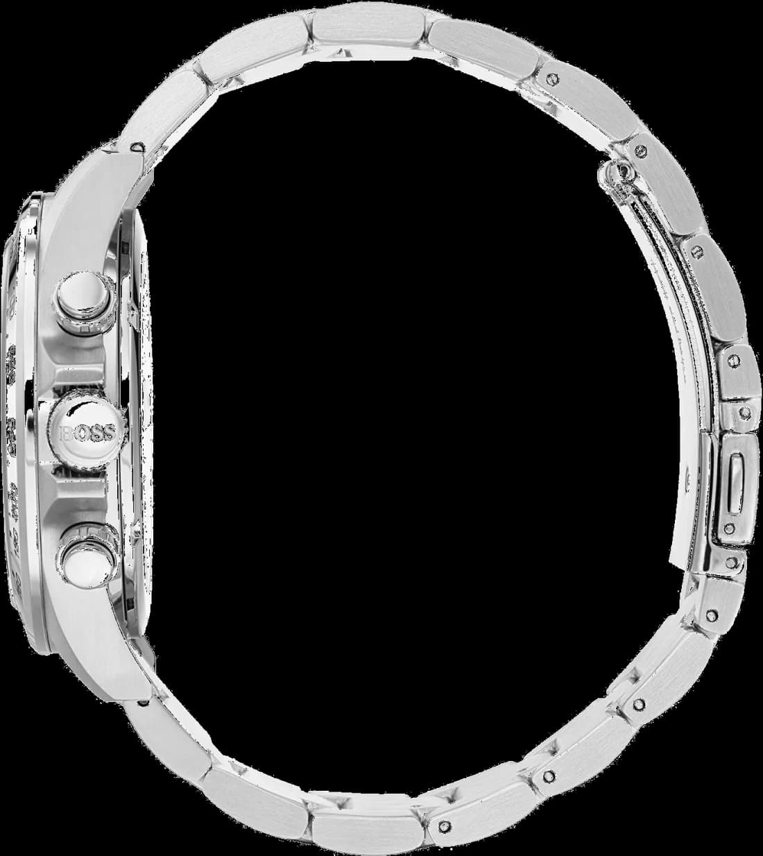 Bracelet Hugo Boss 1513755 en acier brossé à maillons trois rangées, fermoir déployant double sécurité, confort et robustesse