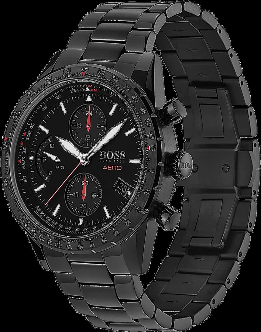 Cadran Hugo Boss 1513771 bleu soleillé, compteurs noirs, aiguilles luminescentes, date à 4h30, design chronographe