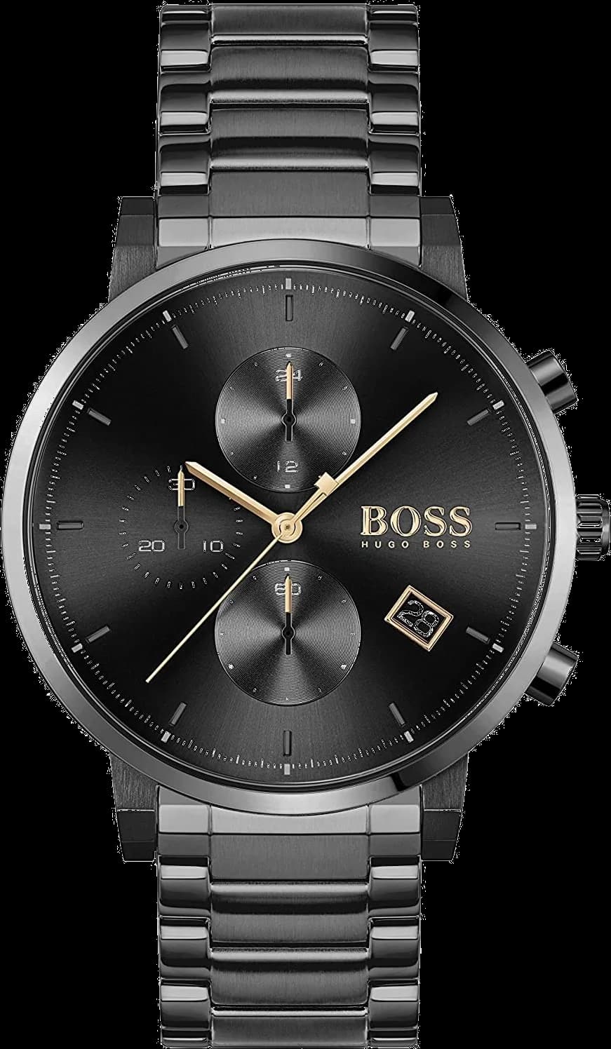 Montre Hugo Boss 1513780 en acier noir avec cadran noir et index luminescents, style sport chic
